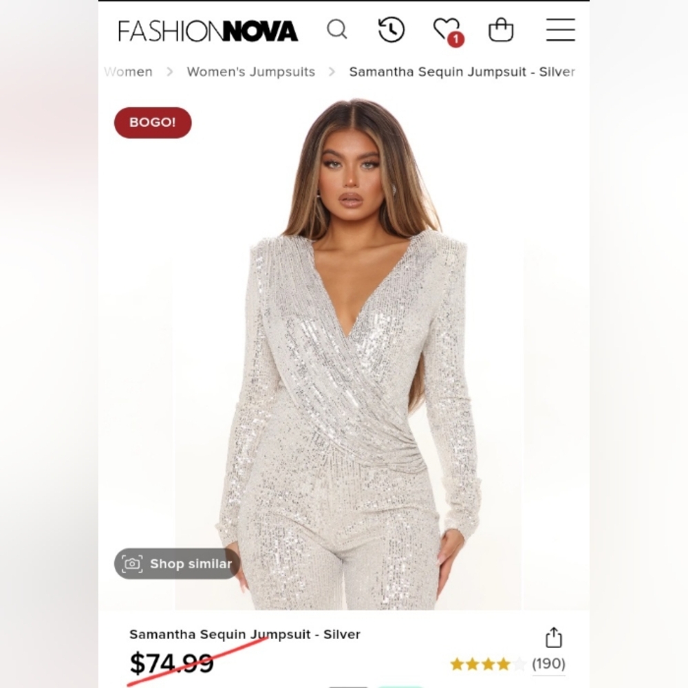 NWT Fashion Nova Samantha Sequin Jumpsuit 1x